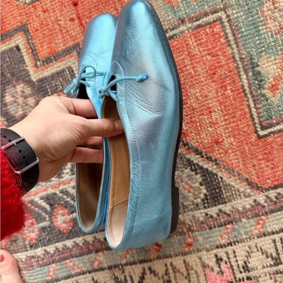 Maguire Metallic Blue Leather Ballet Flats - Picture 3 of 8